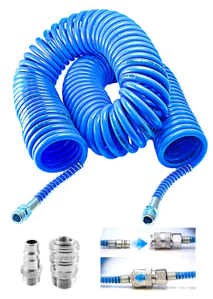 Profesyonel Yüksek Kalite Kompresör Spiral Hava Hortumu 8 mm 15 mt Hava Jakı Kompresör Recor Seti - 1
