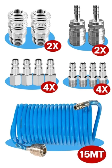 Kompresör Bağlantı Parçaları Hava hortumu bağlantı parçası soket bağlantıları  15 Metre Hortum Set - 2