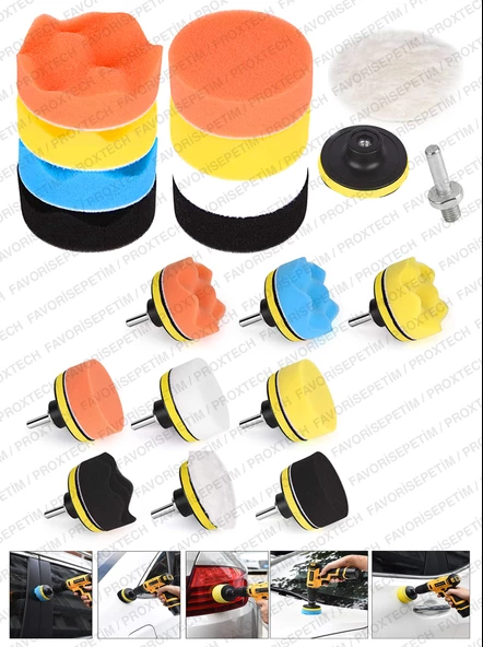 Pro18Pcs 115mm Pasta Cila Polisaj Süngeri,Fırça MikrofiberBez,Pastacila Sünger Matkap Parlatma Seti - 6