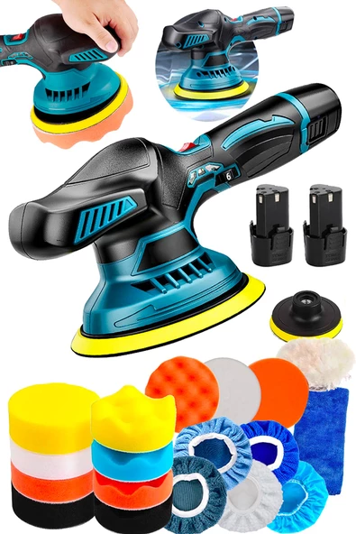 Orbital Kablosuz Akülü Lityum 2x Batarya 6 Devir Ayarlı  Detay Pasta Cila Polisaj Makinesi Ful Takım - Resim 4