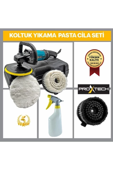 PROXTECH Profesyonel Devirli Koltuk Halı Yıkama Pasta Cila Polisaj Makinesi Su Sıçratmaz Fırça Hediye Set - 2