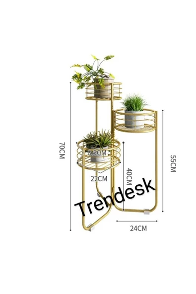 TRENDESK Modern 3 Katlı Metal Siyah Çiçeklik Saksı Standı Saksılık - 2