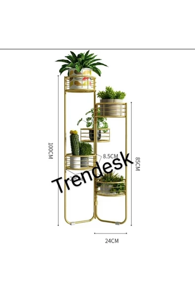 TRENDESK Modern 5 Katlı Metal Siyah Çiçeklik Saksı Standı Saksılık - 2
