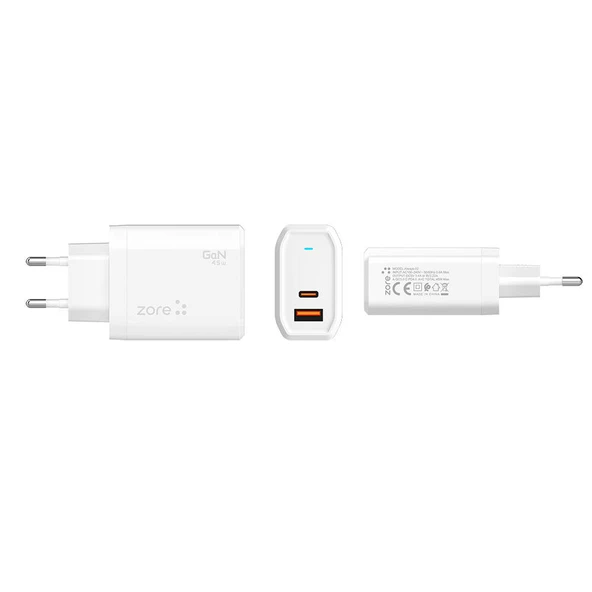 Vendas Zore Always-02 GaN Tech Type-C PD4.0 USB-A QC3.0 Hızlı Şarj Özellikli Seyahat Şarj Başlığı 45W - 5