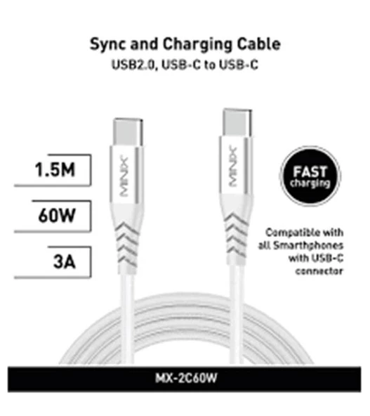 Minix MX-2C60W USB-C to USB-C 150cm Beyaz Kablo