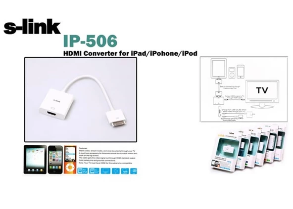 S-LINK IP-506 IPOD/IPHONE/IPAD HDMI KONNEKTOR 30 PIN TO HDMI - 3