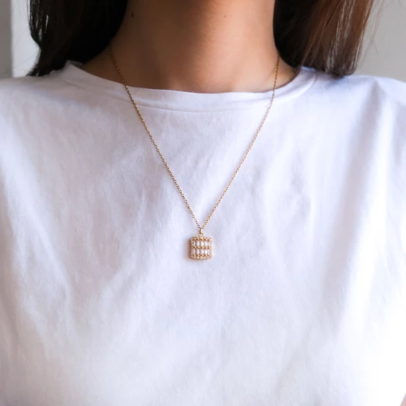 Çelik Kolye - Baget Kolye Altın Kaplama - Paslanmaz Çelik Kadın Kolye KLY-590 - Resim 2