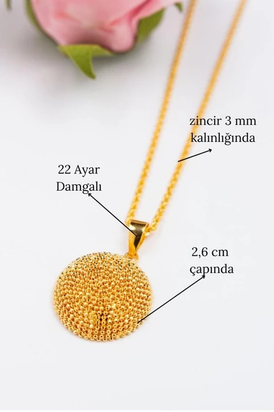 22 Ayar Altın Kolye Dorika Altın Kolye Ucu Ve 3mm Halat Zincir LKKLY1126 - 2