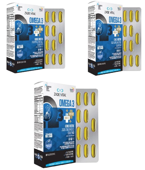 Zade Vital Omega 3 Balık Yağı Premium 30 Kapsül 3 LÜ AVANTAJ PAKET ürün görseli 1