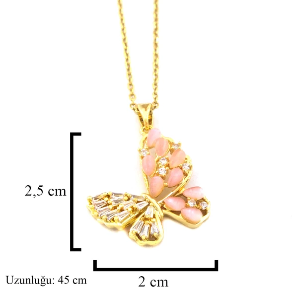 Çelik Kolye - Kelebek Kolye Altın Kaplama KLY-596 - 3