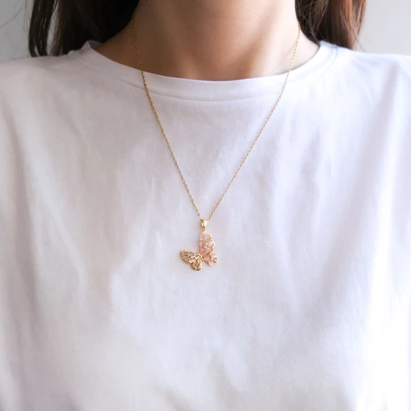 Çelik Kolye - Kelebek Kolye Altın Kaplama KLY-596 - 2