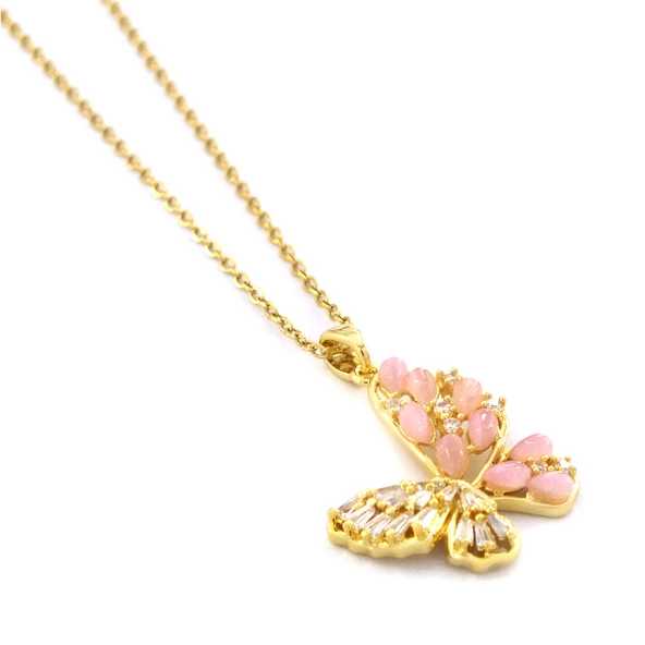 Çelik Kolye - Kelebek Kolye Altın Kaplama KLY-596 - 4