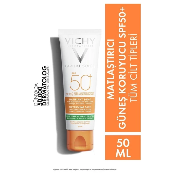 Vichy Capital Ideal Soleil Anti Brillance Matifiant 3-in Cream Matlaştırıcı Yüz Güneş Kremi SPF50 50 ml