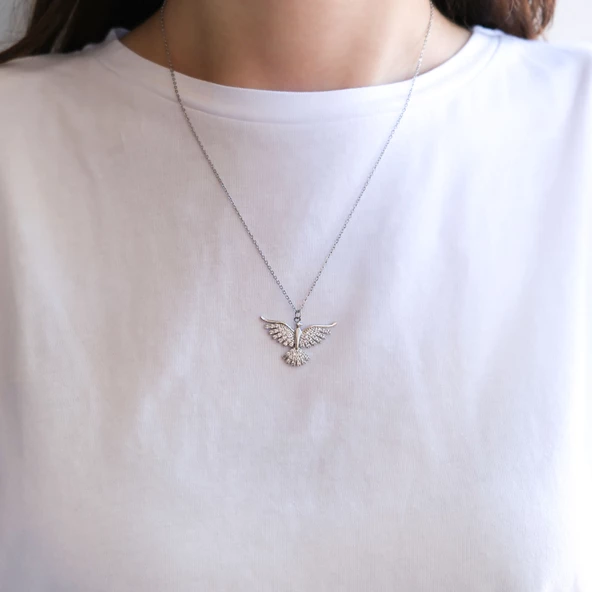 316L Çelik Anka Kuşu Zirkon Taşlı Kadın Kolye KLY-601 - Resim 2