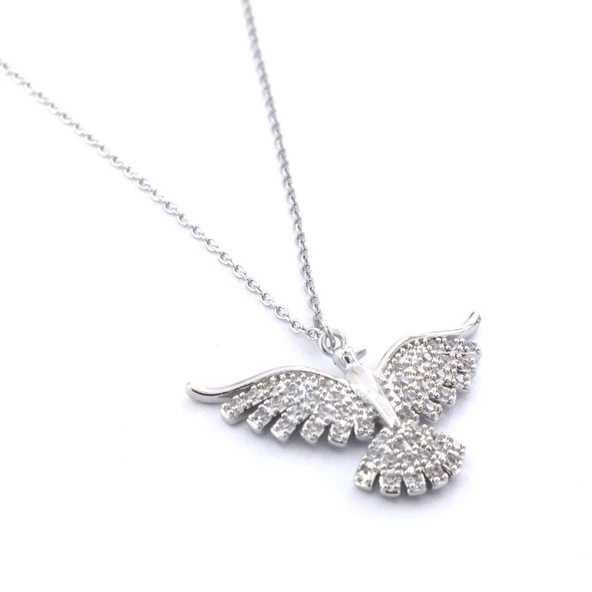 316L Çelik Anka Kuşu Zirkon Taşlı Kadın Kolye KLY-601 - Resim 4