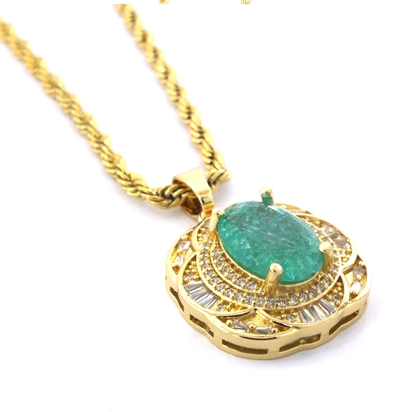 Çelik Kolye - Yeşil Taşlı Altın Kaplama Kadın Kolye KLY-602 - Resim 4