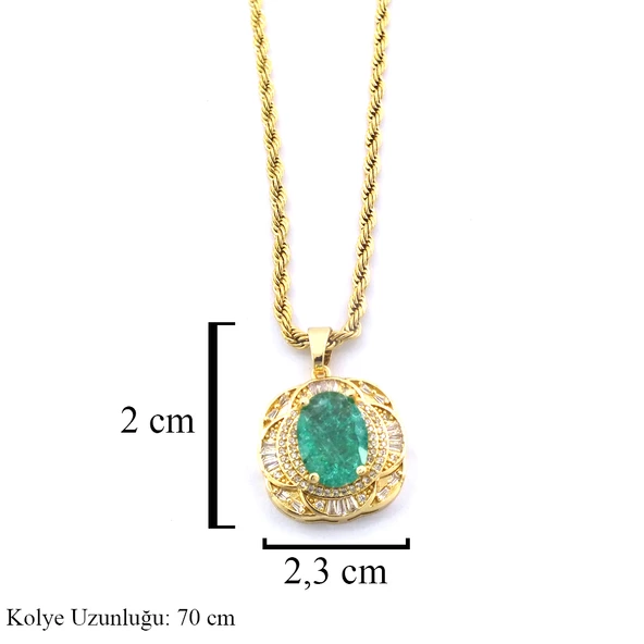 Çelik Kolye - Yeşil Taşlı Altın Kaplama Kadın Kolye KLY-602 - Resim 3