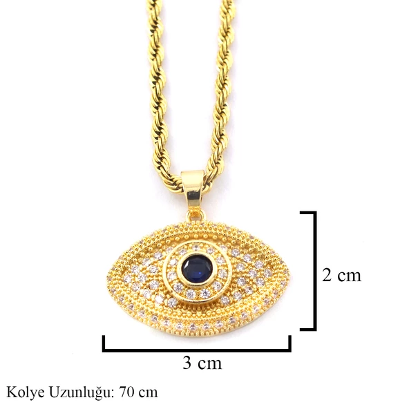 Çelik Kolye - Göz Kolye Altın Kaplama KLY-606 - Resim 3