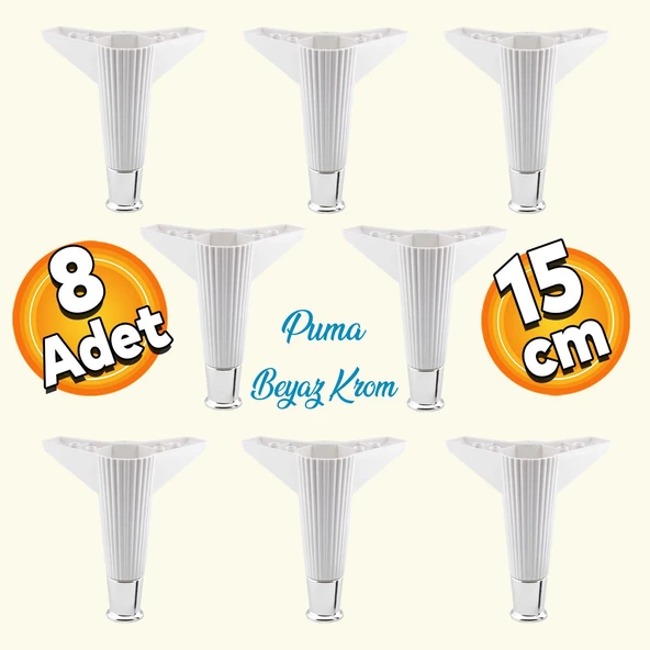 Elista Mobilya Ayağı Sehpa Tv Ünitesi Ayakları Yükseltici 15 Cm Beyaz Krom 8 Adet