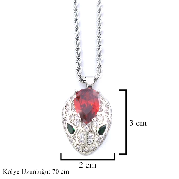 Çelik Koyle - Kırmızı Taşlı Kolye Paslanmaz Çelik KLY-608 - 3