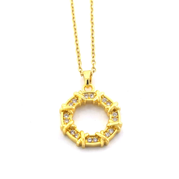 Çelik Kolye - Yuvarlak Kolye Zirkon Taşlı Altın Kaplama KLY-611 ürün görseli