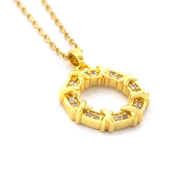 Çelik Kolye - Yuvarlak Kolye Zirkon Taşlı Altın Kaplama KLY-611 - Resim 4