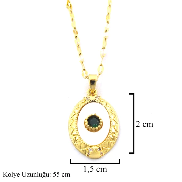 Çelik Kolye - Göz Kolye Yeşil Taşlı Altın Kaplama KLY-612 - Resim 2
