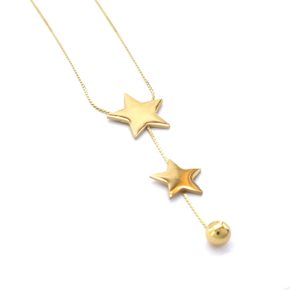 Çelik Yıldız Kolye Altın Kaplama - Kadın Yıldız Kolye KLY-572 - Resim 4