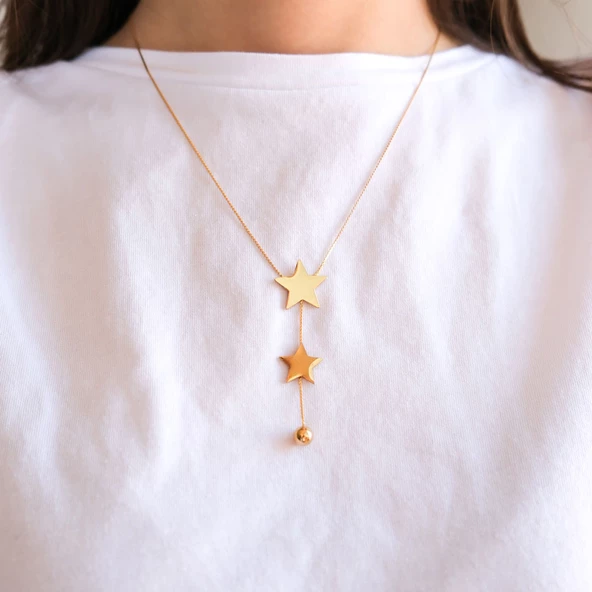 Çelik Yıldız Kolye Altın Kaplama - Kadın Yıldız Kolye KLY-572 - Resim 2