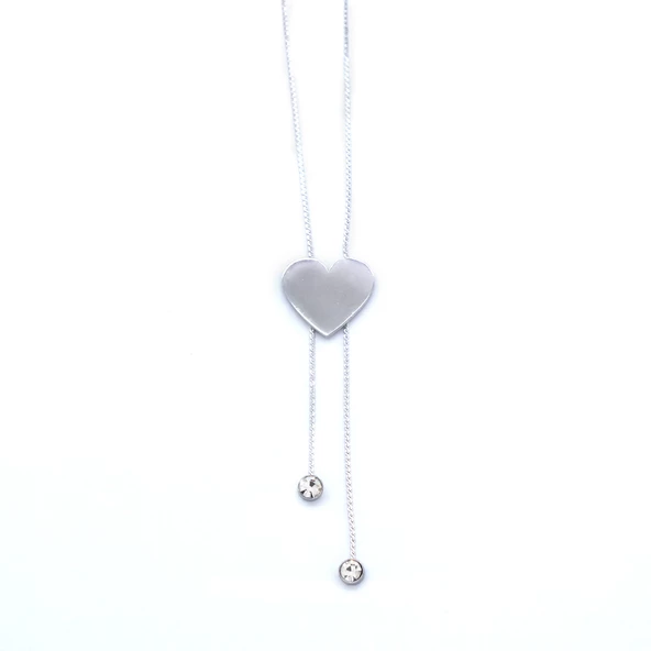 Çelik Kalp Kolye - Kalp Kolye Gümüş Renk KLY-574 ürün görseli 1