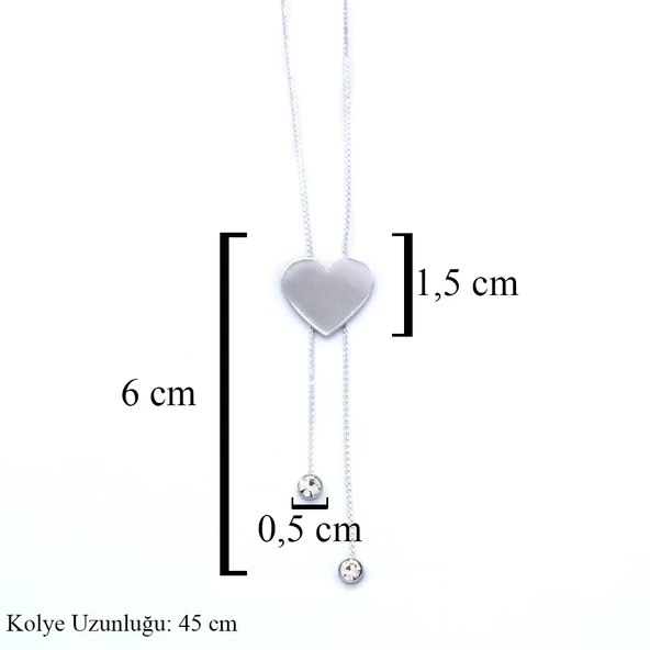 Çelik Kalp Kolye - Kalp Kolye Gümüş Renk KLY-574 - Resim 3