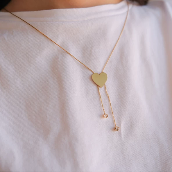 Çelik Kolye - Çelik Kalp Kolye Altın Kaplama KLY-575 - Resim 2