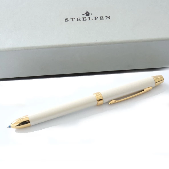 Üçü Bir Arada Mavi Kırmızı Tükenmez Uçlu Kalem Steel Pen Kalem - Resim 5