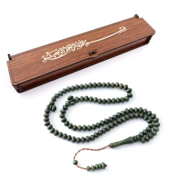 Besmele Yazılı Özel Ahşap Kutusunda 99 ' lu Zikir Tesbihi Tespih - 4