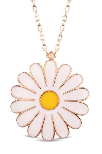 925 Ayar Gümüş Mineli Beyaz Papatya Bayan Kolye - 3