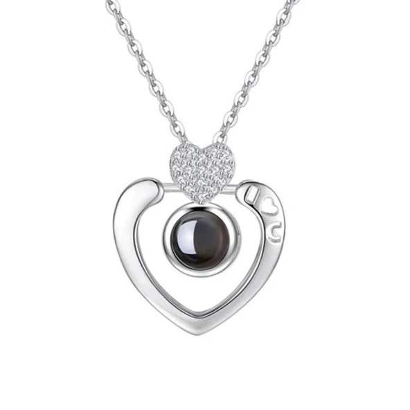 Sevgiliye Hediye Zirkon Taşlı 100 Dilde Seni Seviyorum Kolye - 3