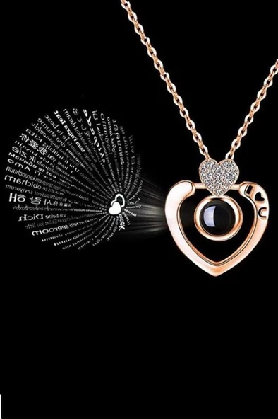 Sevgiliye Hediye Zirkon Taşlı 100 Dilde Seni Seviyorum Kolye - 2