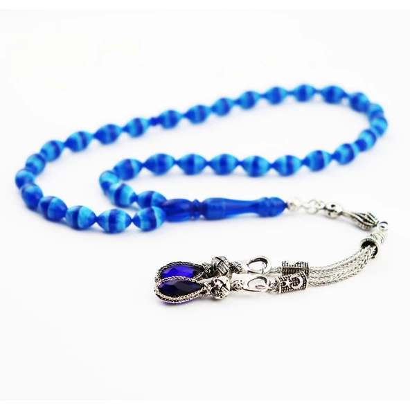 Kazaziye Püsküllü Sarı Mavi Sürmeli Toz Kehribar Efsane Tesbih - 4