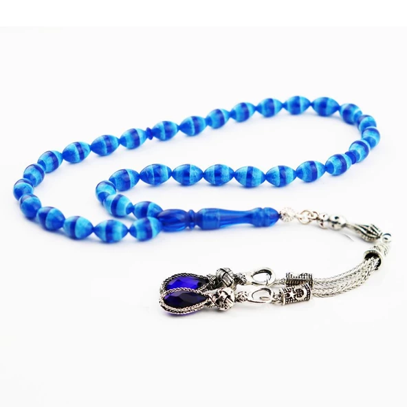 Kazaziye Püsküllü Sarı Mavi Sürmeli Toz Kehribar Efsane Tesbih - 2