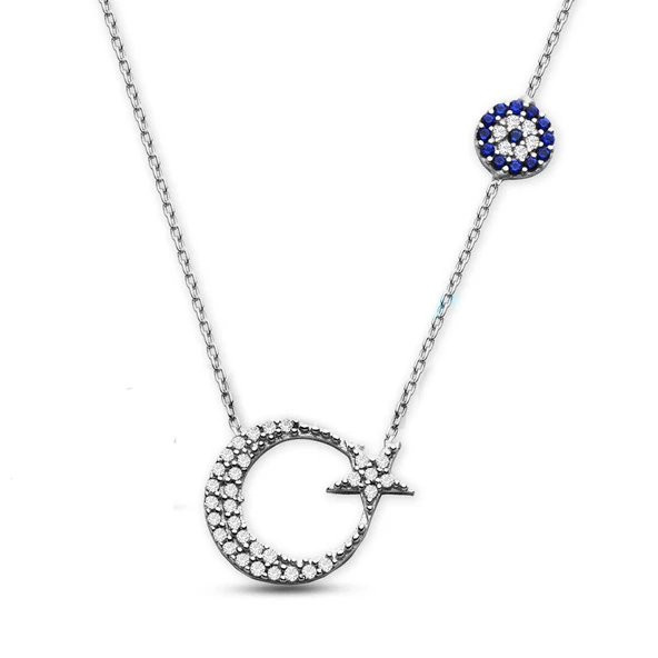 925 Ayar Ayyıldız Nazar Boncuklu Kolye