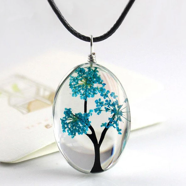 Kolye Kutusunda Gerçek Kurutulmuş Çiçek Tasarım Bayan Kolye - 3