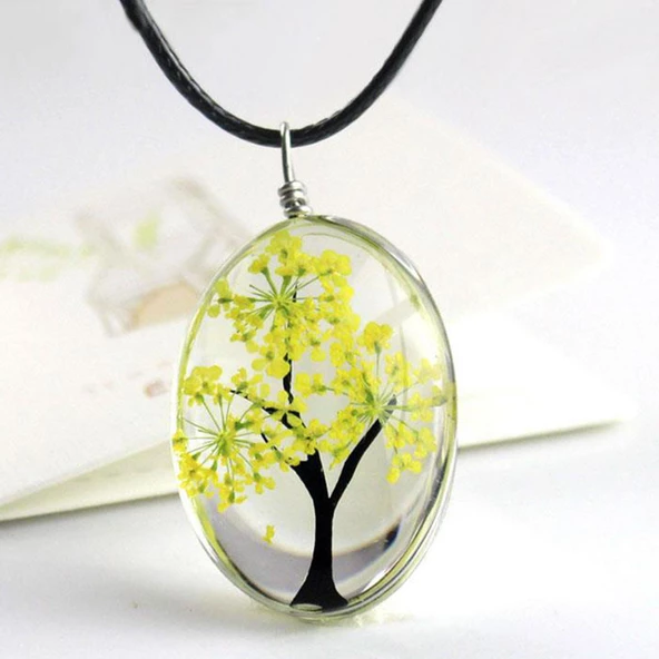 Kolye Kutusunda Gerçek Kurutulmuş Çiçek Tasarım Bayan Kolye - 5