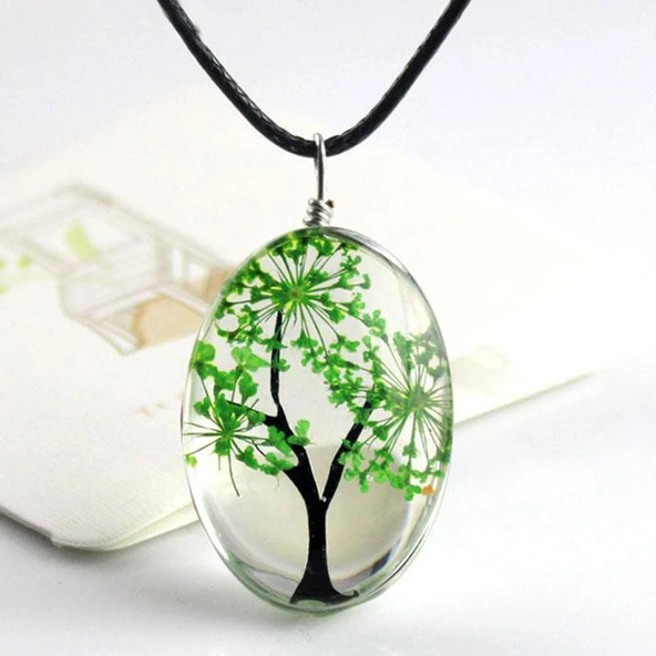 Kolye Kutusunda Gerçek Kurutulmuş Çiçek Tasarım Bayan Kolye - 4