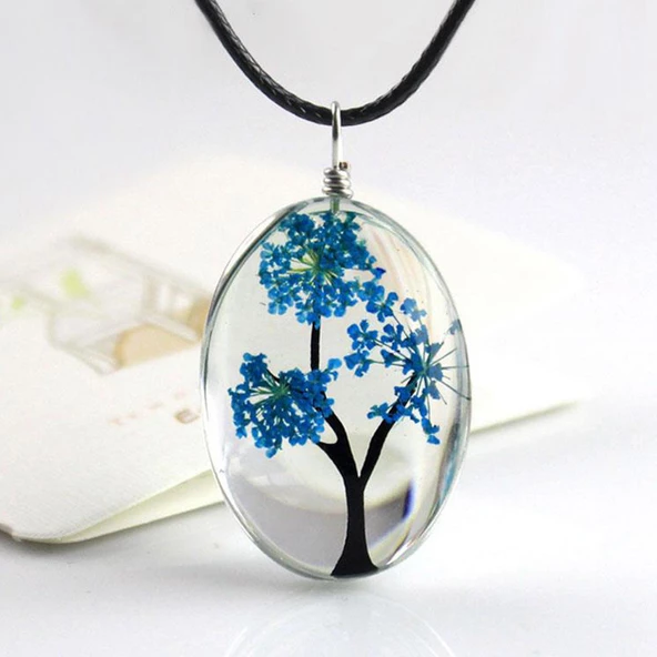 Kolye Kutusunda Gerçek Kurutulmuş Çiçek Tasarım Bayan Kolye - 2