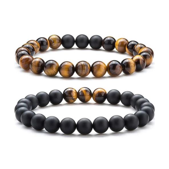 Doğal Taş Onix ve Kaplan Gözü Bileklik Set - 2