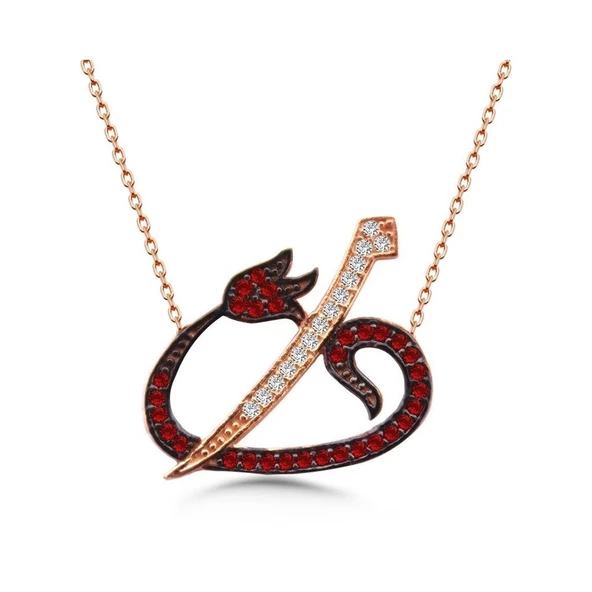 925 Ayar Gümüş Zirkon Elif Vav Kolye - 2