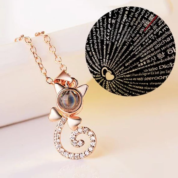 Sevgiliye Hediye 100 Dilde Seni Seviyorum Sevimli Kedi Kolye - 2