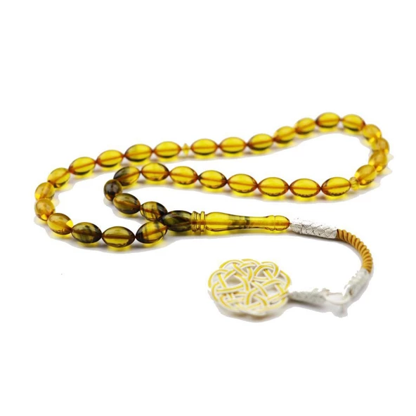 Pigado 1000 Ayar Gümüş Kazaz Püskül Sıkma Kehribar Tesbih - Resim 3