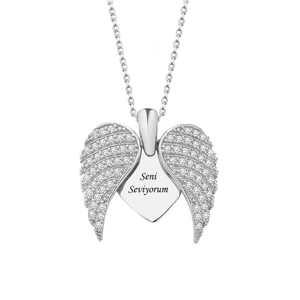 Seni Seviyorum Yazılı Açılır Kapanır Melek Kanadı Gümüş Kolye - 2