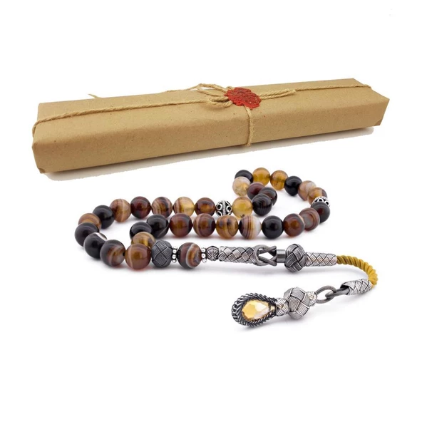 Pigado 1000 Ayar Gümüş Püsküllü Özel Kutulu Mum Mühürlü Tesbih - Resim 2